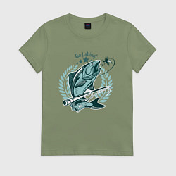 Футболка хлопковая женская Go Fishing!, цвет: авокадо