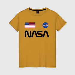 Футболка хлопковая женская NASA НАСА, цвет: горчичный