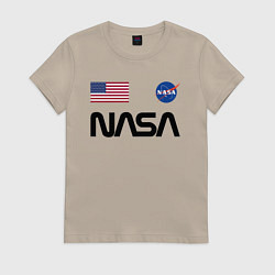 Футболка хлопковая женская NASA НАСА, цвет: миндальный