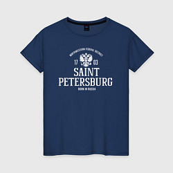 Футболка хлопковая женская Санкт-ПетербургBorn in Russia, цвет: тёмно-синий