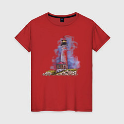 Футболка хлопковая женская Crisp Point Lighthouse, цвет: красный
