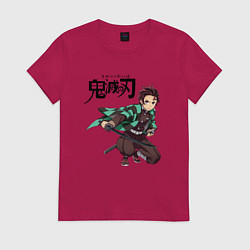 Футболка хлопковая женская KIMETSU NO YAIBA, цвет: маджента