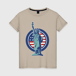 Футболка хлопковая женская Usa Liberty Statue, цвет: миндальный