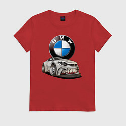 Футболка хлопковая женская BMW оскал, цвет: красный