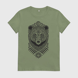 Футболка хлопковая женская Медведь, цвет: авокадо