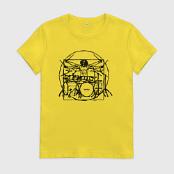 Футболка хлопковая женская Витрувианский барабанщик, цвет: желтый