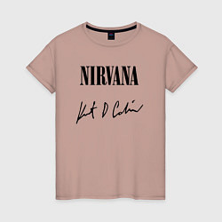 Футболка хлопковая женская NIRVANA АВТОГРАФ КУРТА КОБЕЙНА, цвет: пыльно-розовый