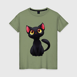 Футболка хлопковая женская Черный котенок, цвет: авокадо