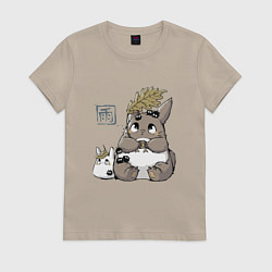 Футболка хлопковая женская Тоторо, цвет: миндальный