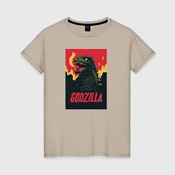 Футболка хлопковая женская Godzilla, цвет: миндальный