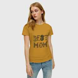 Футболка хлопковая женская Лучшая мама - best mom, цвет: горчичный — фото 2