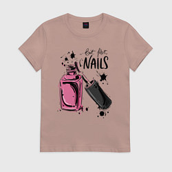 Футболка хлопковая женская But first Nails, цвет: пыльно-розовый