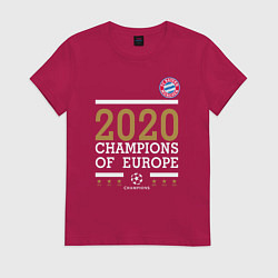 Футболка хлопковая женская FC Bayern Munchen Champions of Europe 2020, цвет: маджента