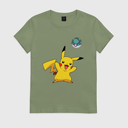 Футболка хлопковая женская Pokemon pikachu 1, цвет: авокадо