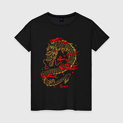 Футболка хлопковая женская Китайский дракон, цвет: черный