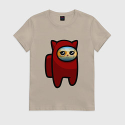 Футболка хлопковая женская Among us Cat, цвет: миндальный