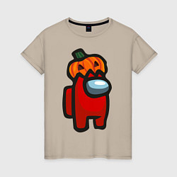Футболка хлопковая женская HALLOWEEN IS AMONG US, цвет: миндальный