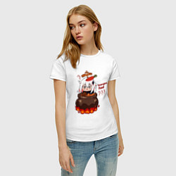 Футболка хлопковая женская Genshin Impact Paimon food, цвет: белый — фото 2