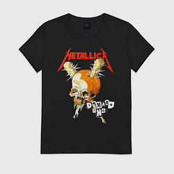 Футболка хлопковая женская Metallica - оранжевый череп, цвет: черный