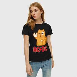 Футболка хлопковая женская ACDC rock cat, цвет: черный — фото 2
