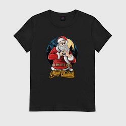 Футболка хлопковая женская Merry Christmas Santa Love, цвет: черный