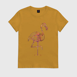 Футболка хлопковая женская Узорчатый фламинго, цвет: горчичный
