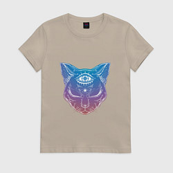 Футболка хлопковая женская Просветлённый кот, цвет: миндальный