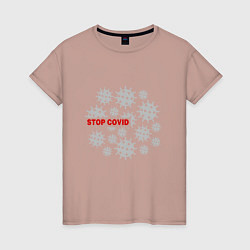 Футболка хлопковая женская Stop Covid, цвет: пыльно-розовый