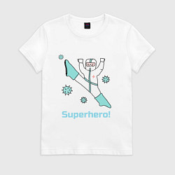 Футболка хлопковая женская Супергерой, цвет: белый