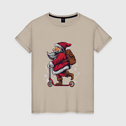 Женская футболка Санта на самокате