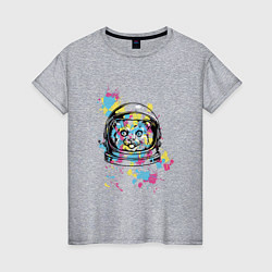 Футболка хлопковая женская Кот-космонавт, цвет: меланж