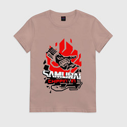 Футболка хлопковая женская CYBERPUNK 2077 SAMURAI, цвет: пыльно-розовый