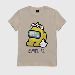 Футболка хлопковая женская Among Us зайчик, цвет: миндальный