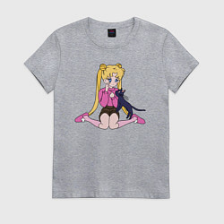 Футболка хлопковая женская Усаги и Луна, цвет: меланж