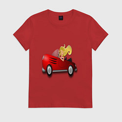 Футболка хлопковая женская Блондинка за рулем, цвет: красный