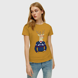 Футболка хлопковая женская Hipster Deer, цвет: горчичный — фото 2