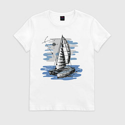 Футболка хлопковая женская Яхта, цвет: белый