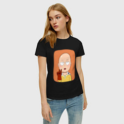 Футболка хлопковая женская Сайтама One Punch Man, цвет: черный — фото 2