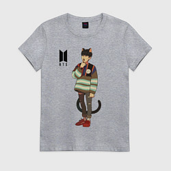 Футболка хлопковая женская BTS Cat, цвет: меланж