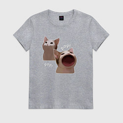 Футболка хлопковая женская Cat Pop - Мем, цвет: меланж