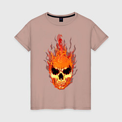 Футболка хлопковая женская Fire flame skull, цвет: пыльно-розовый