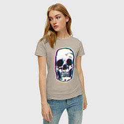Футболка хлопковая женская Glitch Skull, цвет: миндальный — фото 2