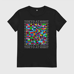 Футболка хлопковая женская Ночной Токио, цвет: черный