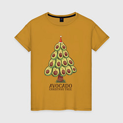 Футболка хлопковая женская Avocado Christmas Tree, цвет: горчичный