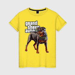 Футболка хлопковая женская ЧОП - ротвейлер из GTA 5, цвет: желтый