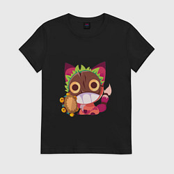 Футболка хлопковая женская Лис с бубном, цвет: черный