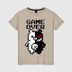 Футболка хлопковая женская MONOKUMA GAME OVER, цвет: миндальный