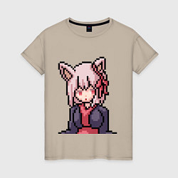 Футболка хлопковая женская Pixel art anime, цвет: миндальный