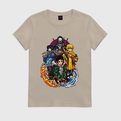 Футболка хлопковая женская КЛИНОК, РАССЕКАЮЩИЙ ДЕМОНОВ, цвет: миндальный