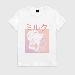 Футболка хлопковая женская Vaporwave Strawberry Milk, цвет: белый